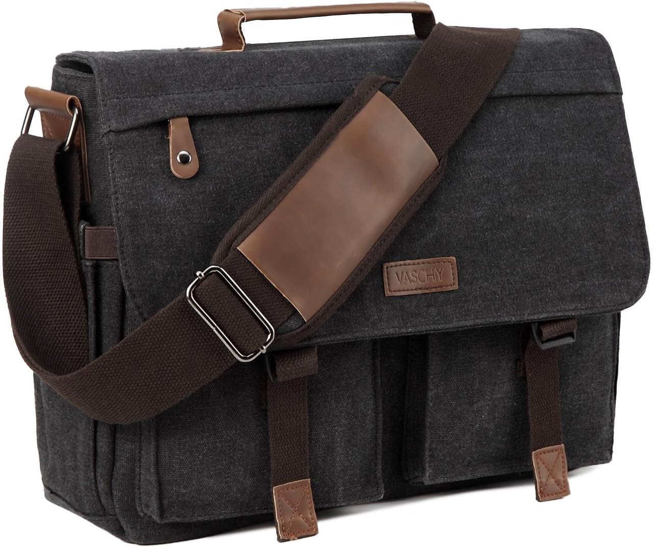 Bolsa Mensageiro para Homem, VASCHY Bolsa de Laptop Maleta Vintage Masculina Bolsa Transversal Bolsa de Lona Resistente à água 14 15,6 17 Polegadas