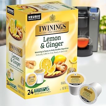 Twinings Lemon & Ginger Herbal Tea K-Cup Pods for Keurig, 24 Count (Pack of 2), Naturally Caffeine-Free, Enjoy Hot or Iced