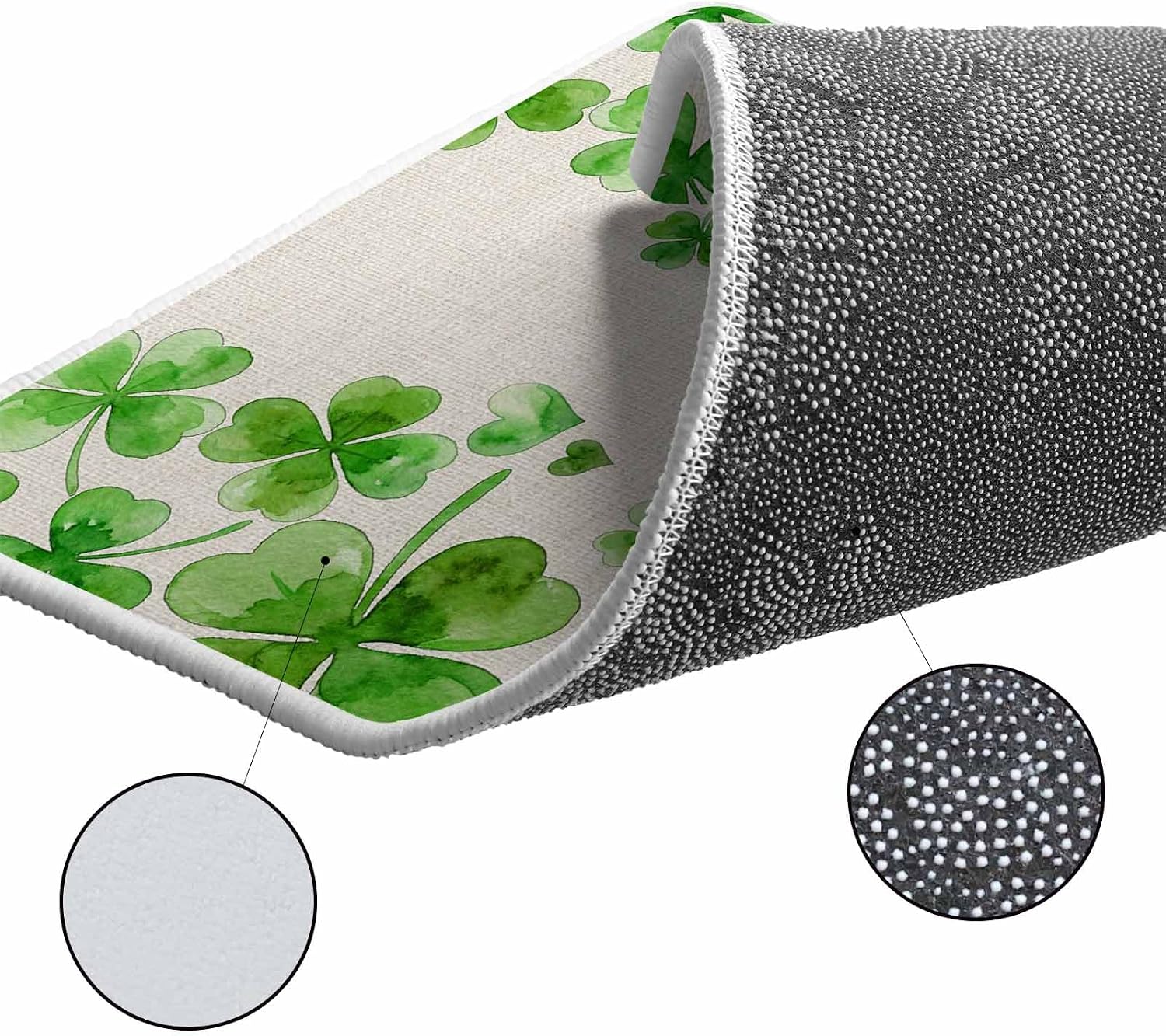 St. Patrick's Day Kitchen Rugs and Mats Set of 2, Non-Slip Kitchen Sink Mat, Watercolor Lucky Clovers Green Rustic Washable Doormat Bathroom Rugs Runner for Bedroom/Living Room 17.7"x30"+17.7"x47.2"