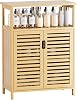 HITNET Bathroom Storage Cabinet, Bamboo Side Storage Organizer with Double Shutter Doors and Shelves, Freestanding Floor Cabinet for Living Room, Kitchen, Entryway, Natural