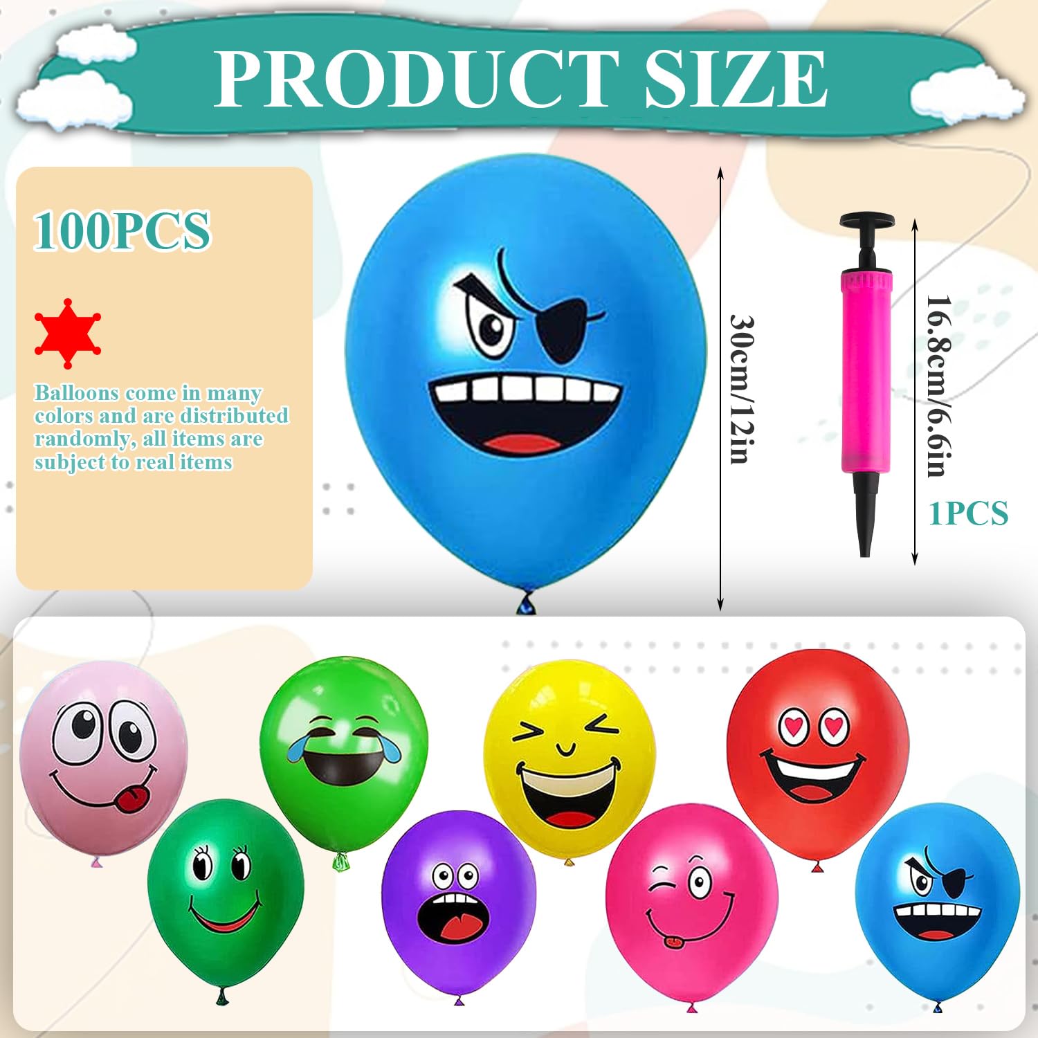 Whaline Emoji Ballons 48 Stück | Latex Ballons Mit Smiley-Gesichtern | Für Geburtstag & Party