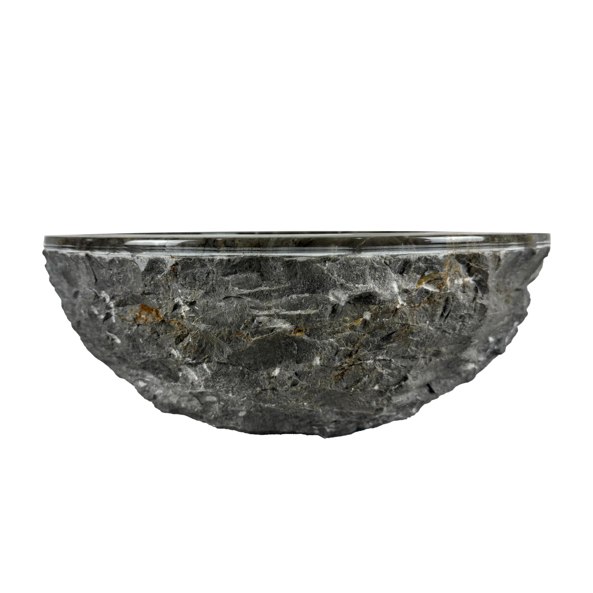 Lavabo Redondo 40x40x15 cm - Cuenca de Mármol - Piedra Natural - Fregadero para baño - Pulido y sólido (Gris)