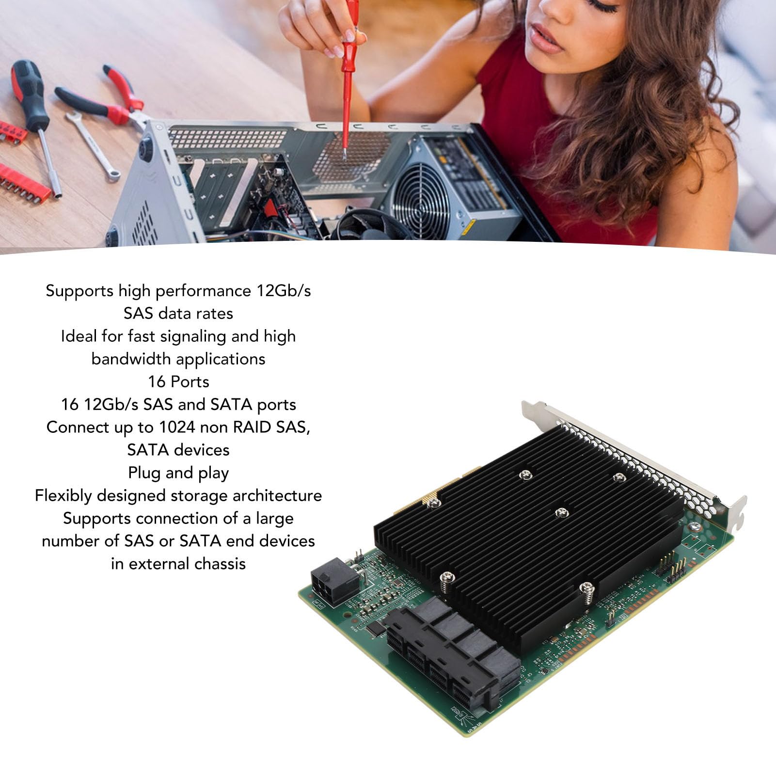Yosoo Health Gear LSI SAS 9300 16I HBA Card, 12Gbps 16 Puertos SATA SAS HBA Host Bus Adapter Card HBA Raid Controller Card PCIe HBA Expander Card para para Linux para VMware