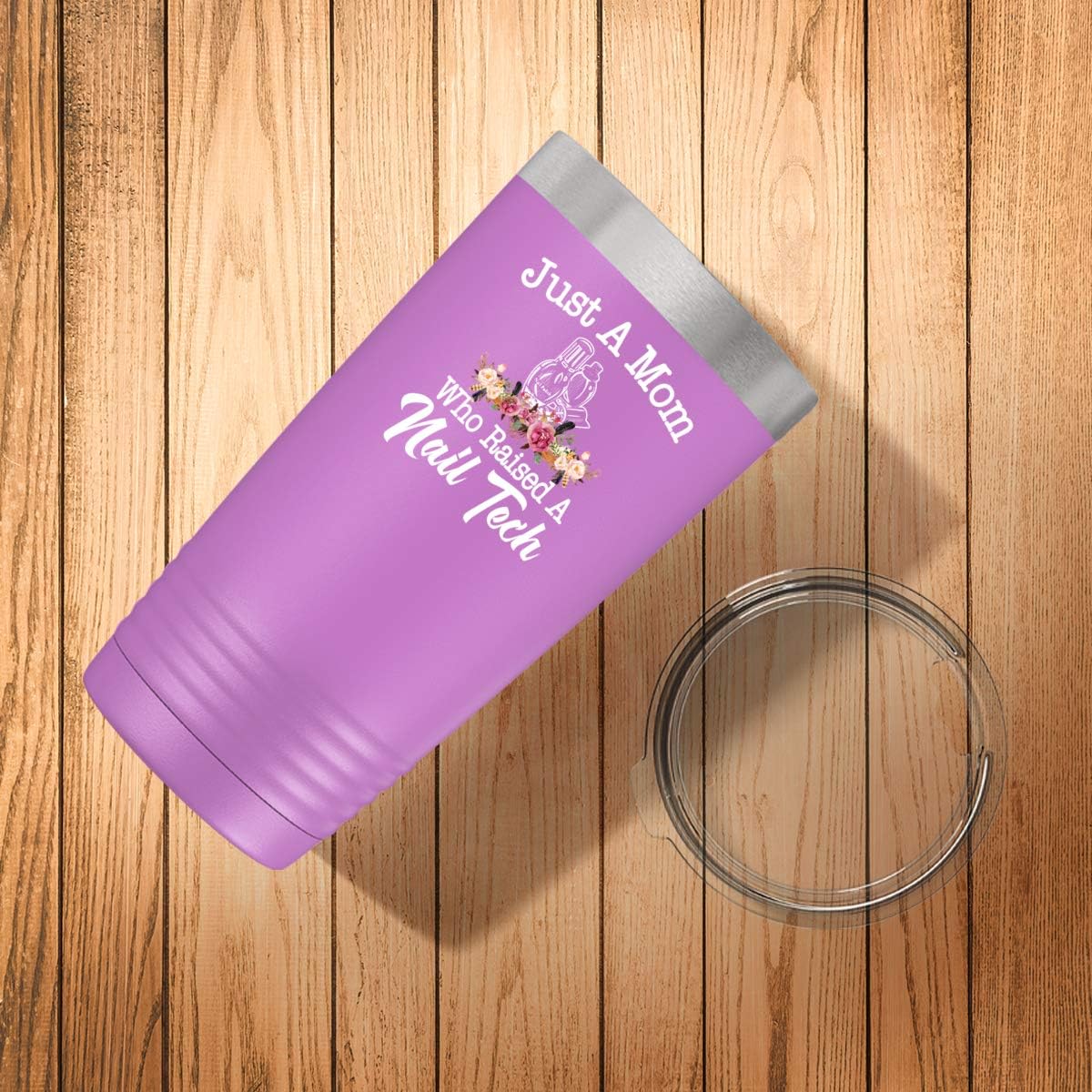 Nail Tech Mom Tumbler - Vacuum Insulated Stainless Steel Coffee Cup - 20oz Light Purple Travel Mug for Mother's Day & National Nail Tech Day