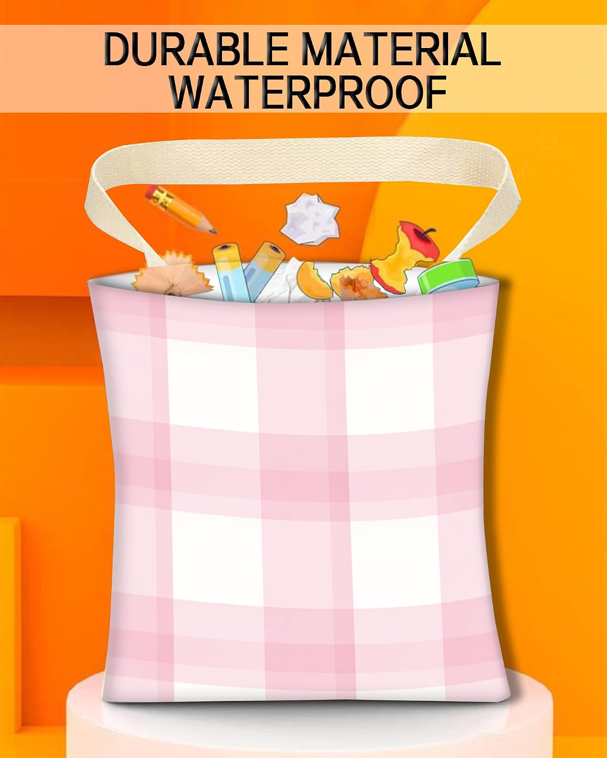 Car Trash Can, Durable Hanging Car Trash Garbage Bag, Cute Automotive Garbage Cans Organizer, Cute Pink Plaid image 2