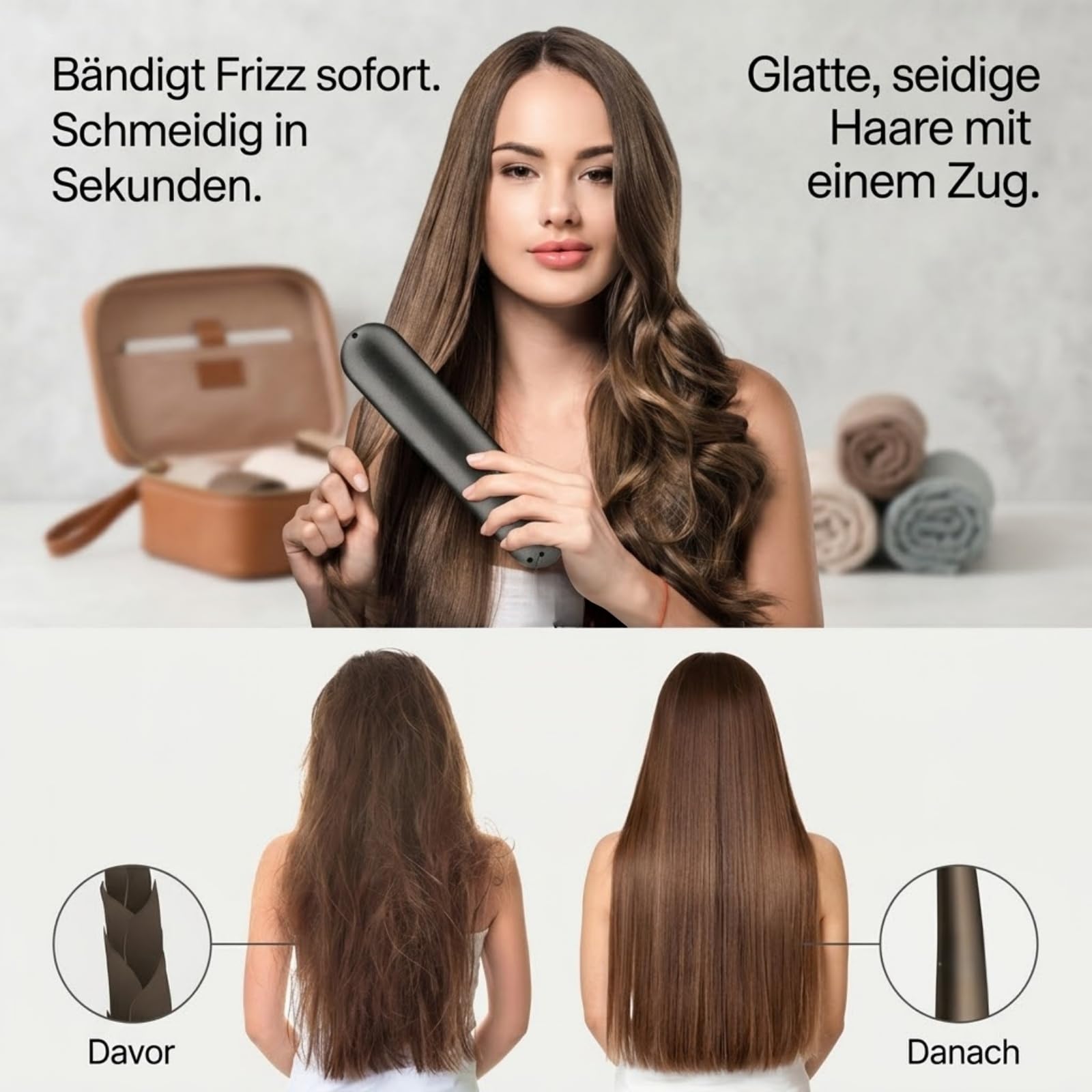 Ciriel - AirBrush Pro | Drahtlose Stylingbürste, 3 Temperaturstufen 160-200°C, Wiederaufladbare BüRste für GläTten und Locken (rosa)