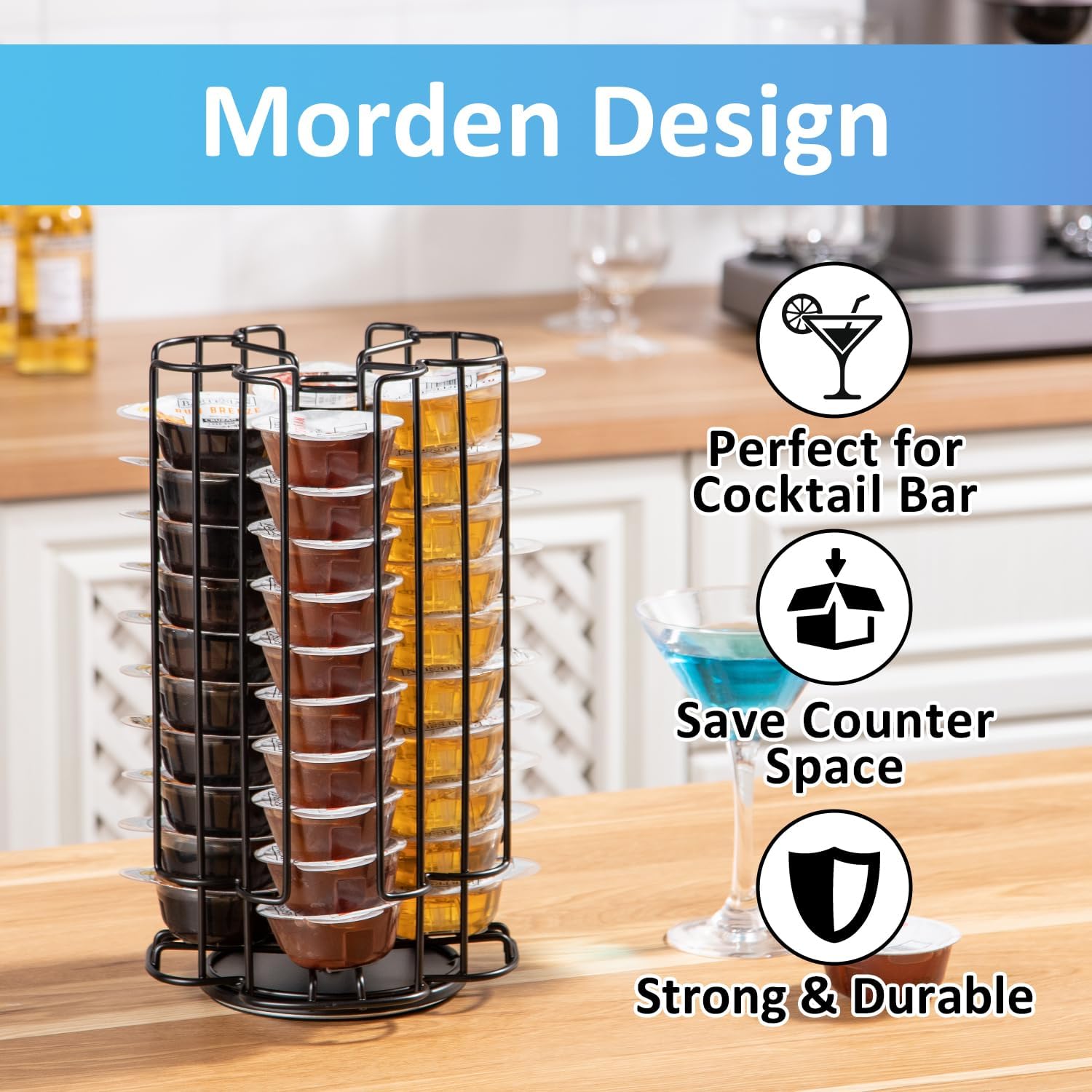 FlagShip Cocktail Pod Holder for Bartesian 40 Pods Capacity Organizer | Smooth Rotation Carousel Black Metal Save Space Counter Modern Design for Bar Station Kitchen Bartesian Pod Holder