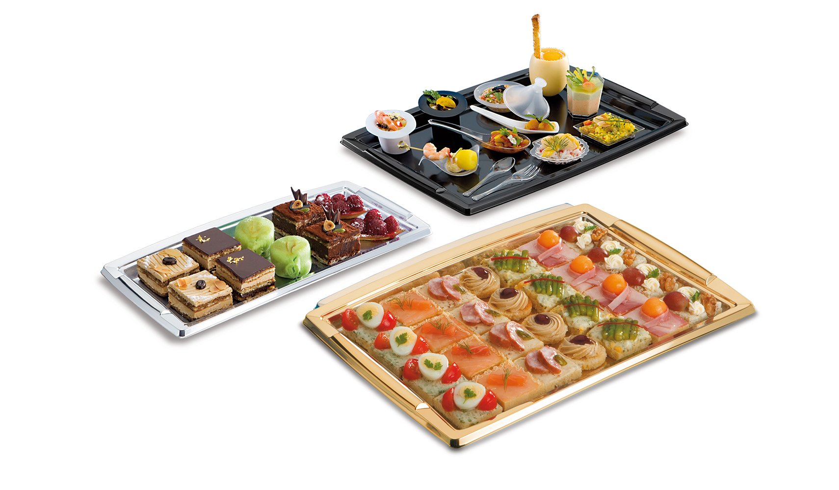 GUILLIN – festipack plc3625 N Cartone di 50 Piatto di Servizio Festivo Rettangolare con Manici, Plastica, Nero, 36 x 25,3 x 1,8 cm