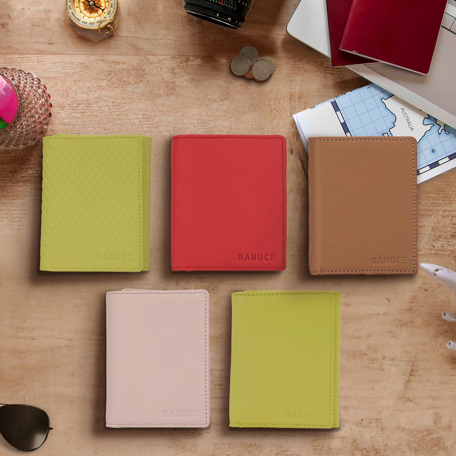 Banuce Top Grain Leather Trifold Wallet for Women Small with Credit Card Holder and ID Window - Image 7