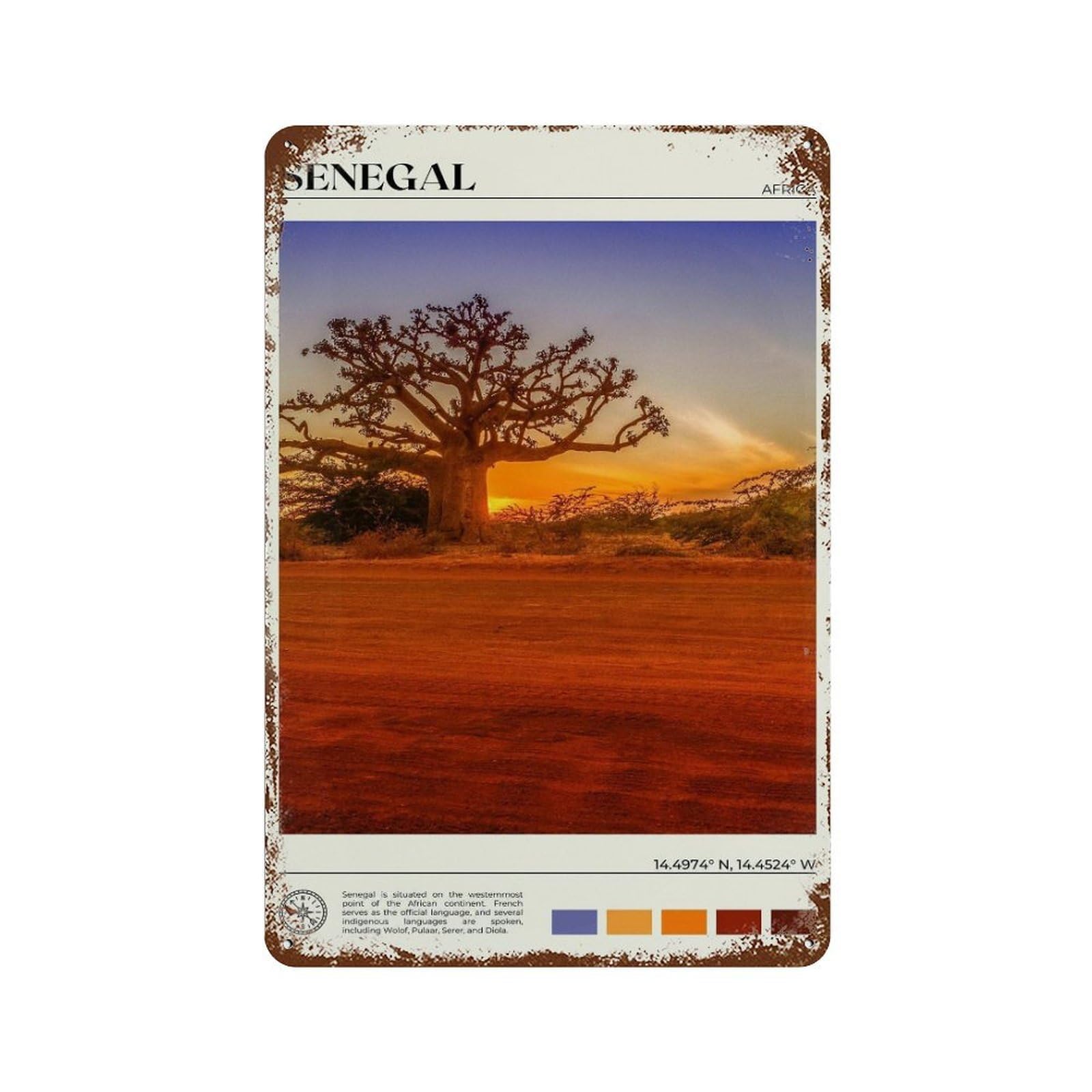 xiaoxiaoshen Real Photo Senegal Decor Africa Wall Decor Art Metal Tin Poster Modern Home Decor Art Home Bar Shop Decorations Vintage Sign 30x20cm