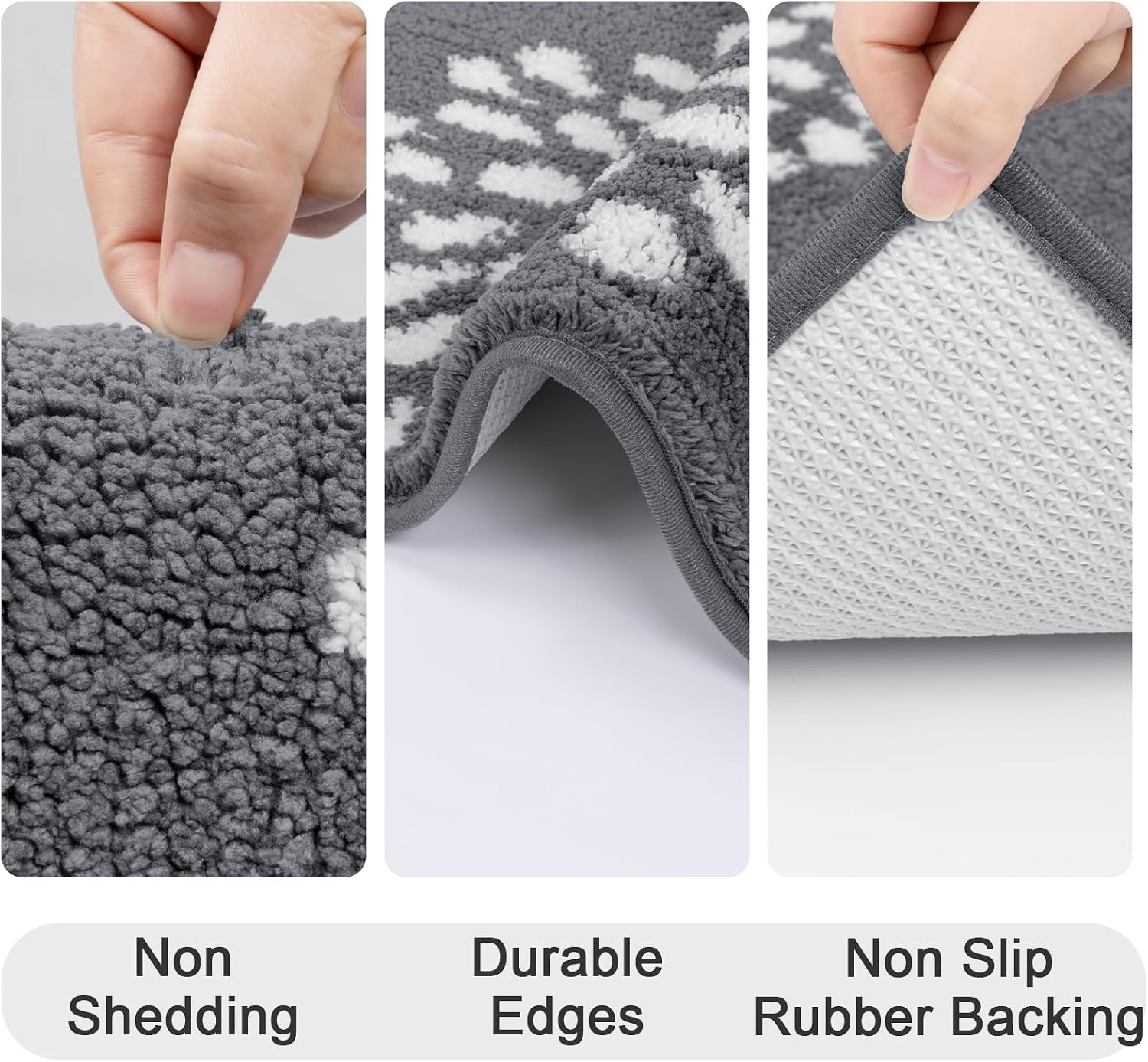 HEBE Floral Bathroom Rugs Set 5 Piece, Non Slip Washable Bath Mat Set for Bathroom, Absorbent Microfiber Bath Carpet with U-Shaped Contour Rug for Tub, Shower, Dark Grey