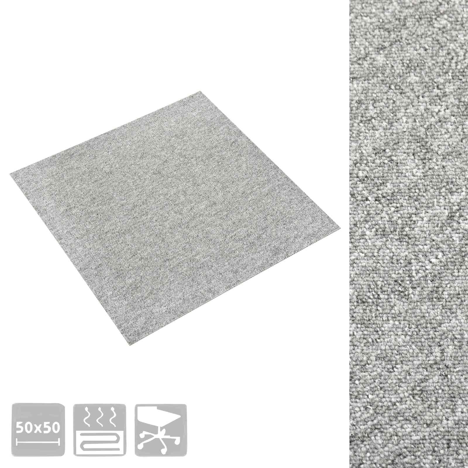 Teppichfliesen Set 20 Stück Hellgrau - 50x50 cm Teppichboden Quadratisch Modul Teppich Fliesen für Innenbereich, Nadelfilz Teppichmatten Auslegeware Büro Wohnzimmer Bodenbelag