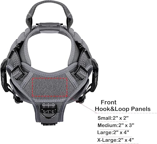 Miniatura 5 de ICEFANG Arnés táctico para perro, 2 hebillas de metal, chaleco Molle para perro de trabajo con asa, clip de correa frontal para no tirones, panel de
