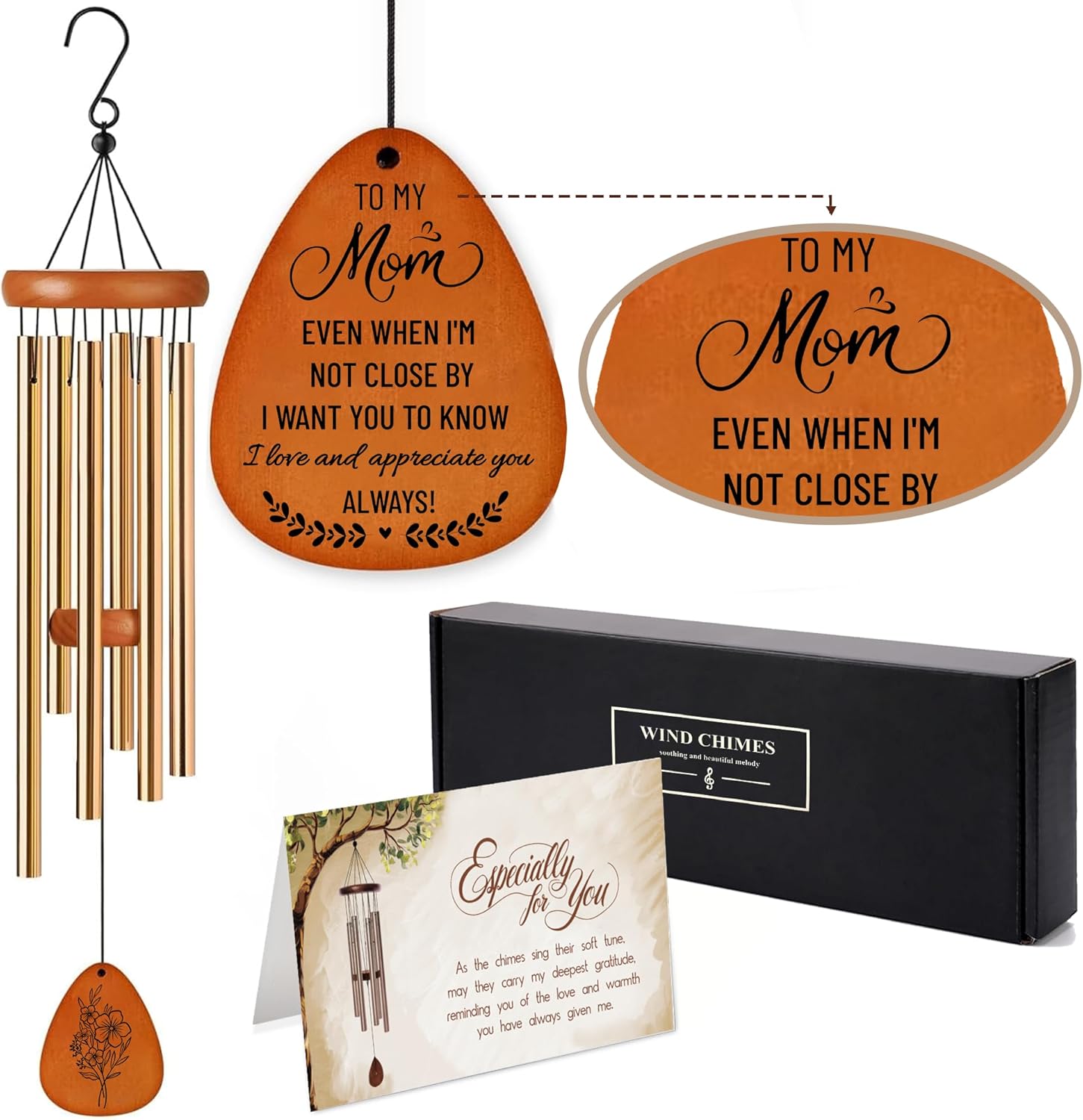 Wind Chimes for Mom Birthday Gifts from Daughter, Son - Valentines Day, Long Distance Gifts, Mothers Day Wind Chime for Mom - Home Patio Garden Decor - Wooden Large Wind Chimes for Outside 28"