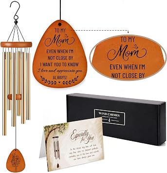 Mom Wind Chime - Long Distance, Mothers Day Wind Chime for Mom Birthday Gifts from Daughter, Son - I Love You Mom Gifts - Home, Patio, Garden Decor - Wooden Large Wind Chimes for Outside 28 Inches