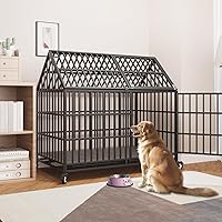 Vista 7 de Jaula indestructible de 50 pulgadas para perros con ruedas, a prueba de escapes, doble puerta para interiores, alta ansiedad, perrera de acero