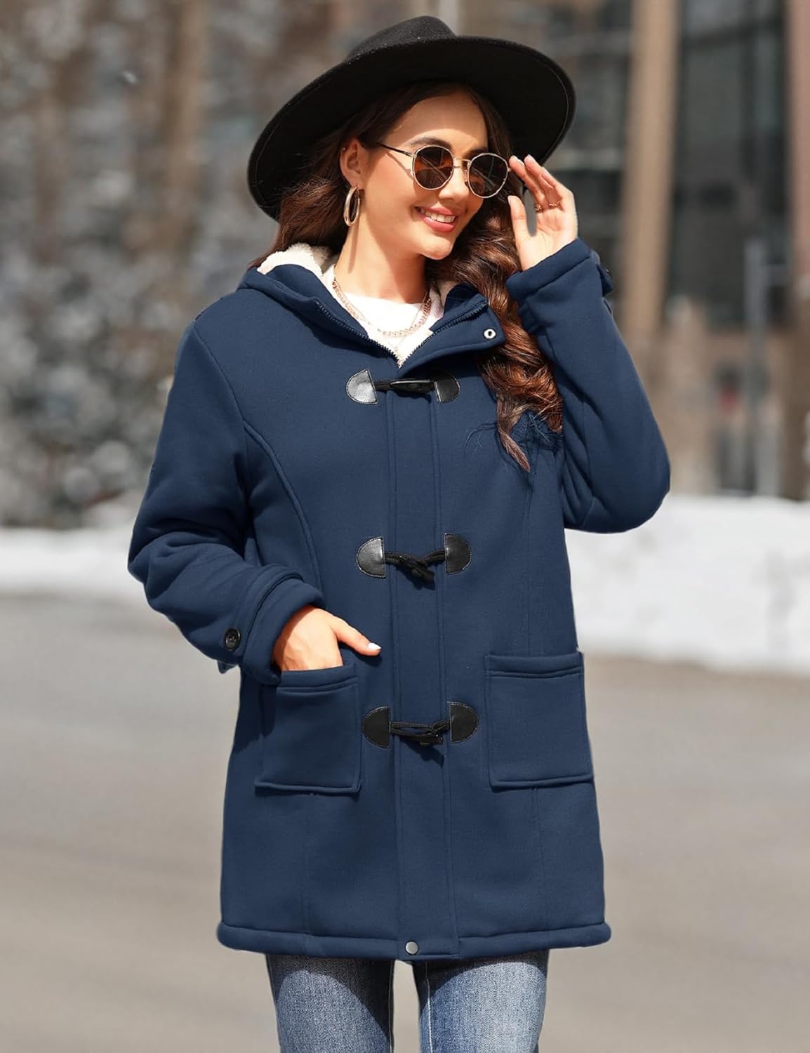 HEEKPEK Womens Sherpa Lined Coats Winter Warm Fashion Horn Button Fleece Thicken Hooded Casual Jackets Long Sleeve Outerwear - Image 8