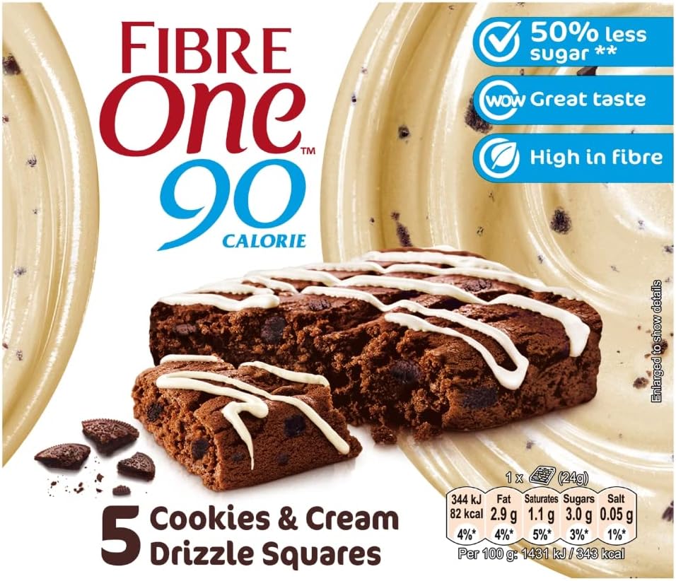 Fibre One 90 Calorie Cookies & Cream Drizzle Squares 5 x 24g