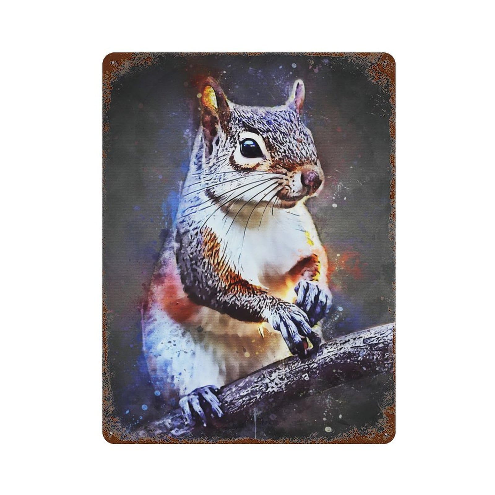 Cute Squirrel Vintage Wall Sign 15.7"x11.8", Rust Effect Metal Decor for Farmhouse, Kitchen And Entryway Decor