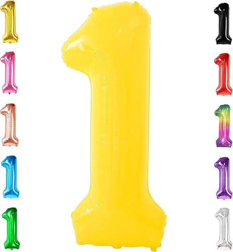 KatchOn, Globo amarillo del número 1 de 40 pulgadas, compatible con helio, globo amarillo de aluminio de Mylar con un número para decoraciones de