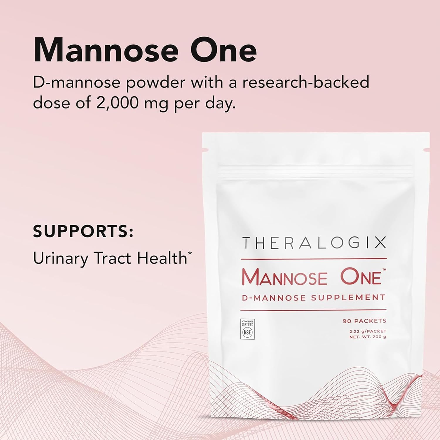 Theralogix Mannose One D-Mannose Powder - 90-Day Supply - Supports Urinary Tract Health with 2,000 mg D-Mannose* - NSF Certified - 90 Packets