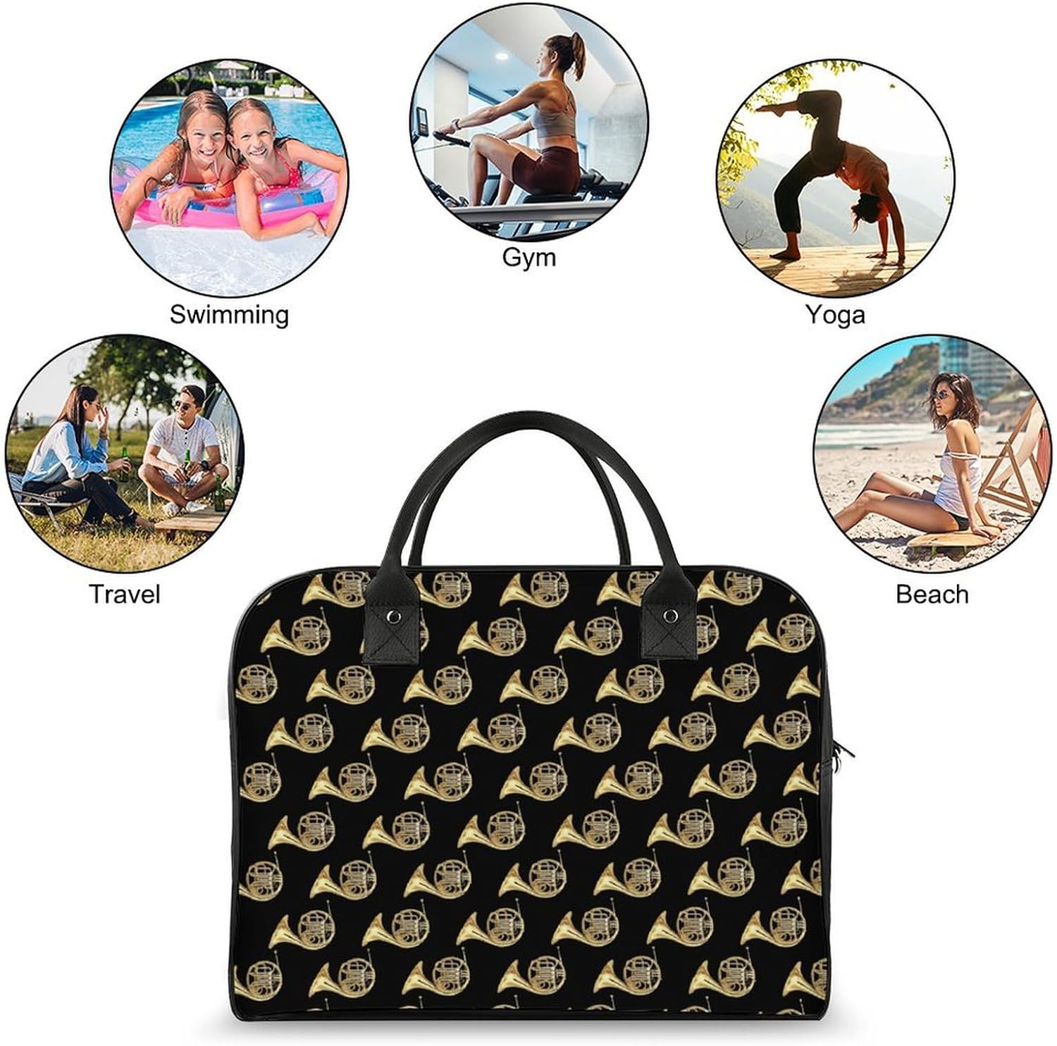 French Horns Golden Musical Instrument Black A Large Capacity Portable Handbag Essential for Travel