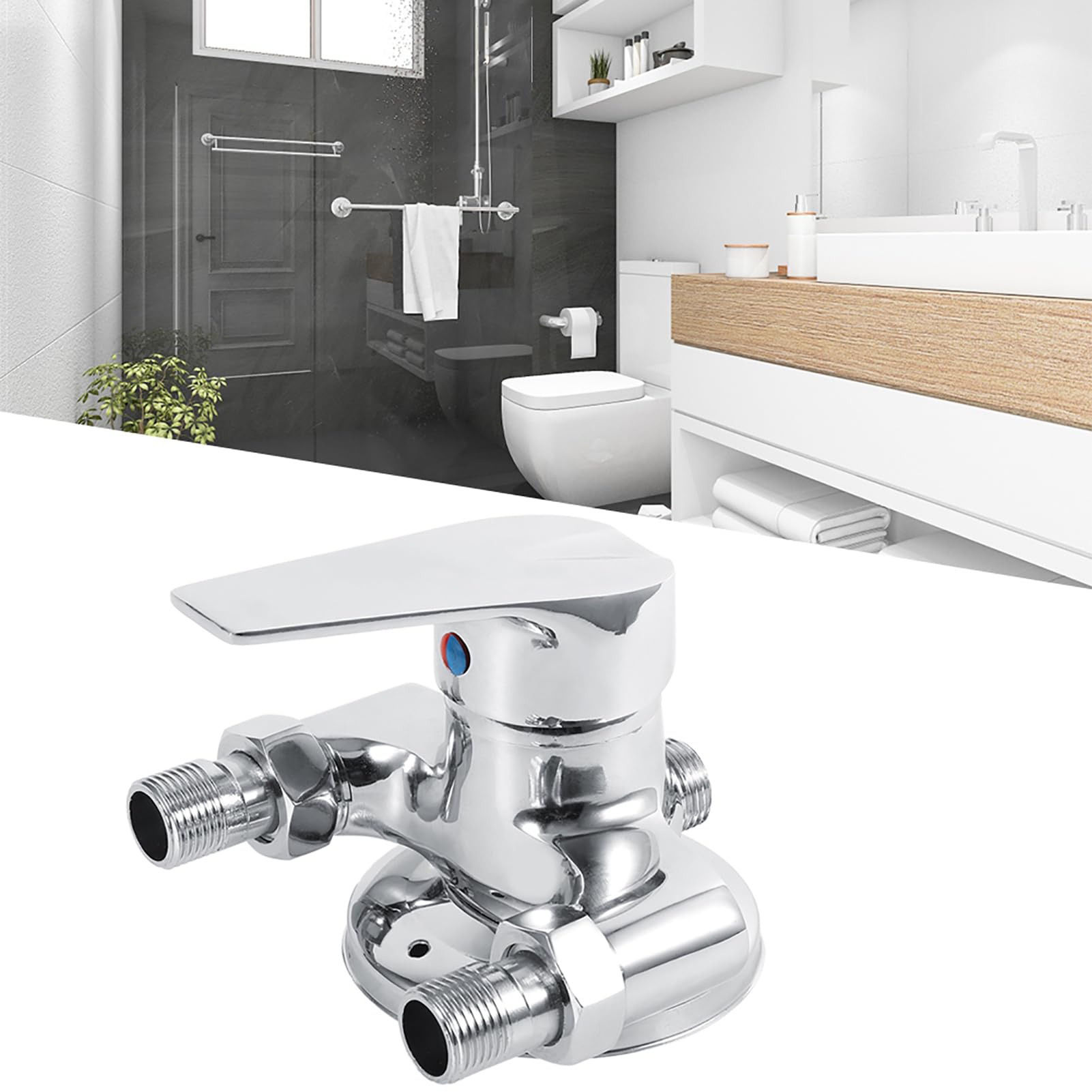 Válvula de control de mezcla de mezcla de agua fría y caliente con rosca macho G1/2, válvula de ducha de baño de plástico de cobre con superficie lisa, para uso en lavabo y ducha