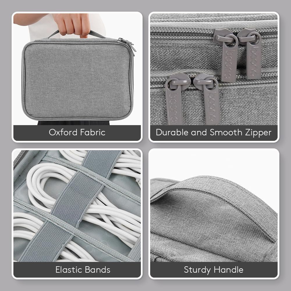 Travel Electronics Organizer, Electronic Accessories Case, Portable Double Layer Cable Storage Bag for Cord, Phone, Charger, Portable Hard Disk, Power Bank, Phone, Personal Items - (Grey) image 4
