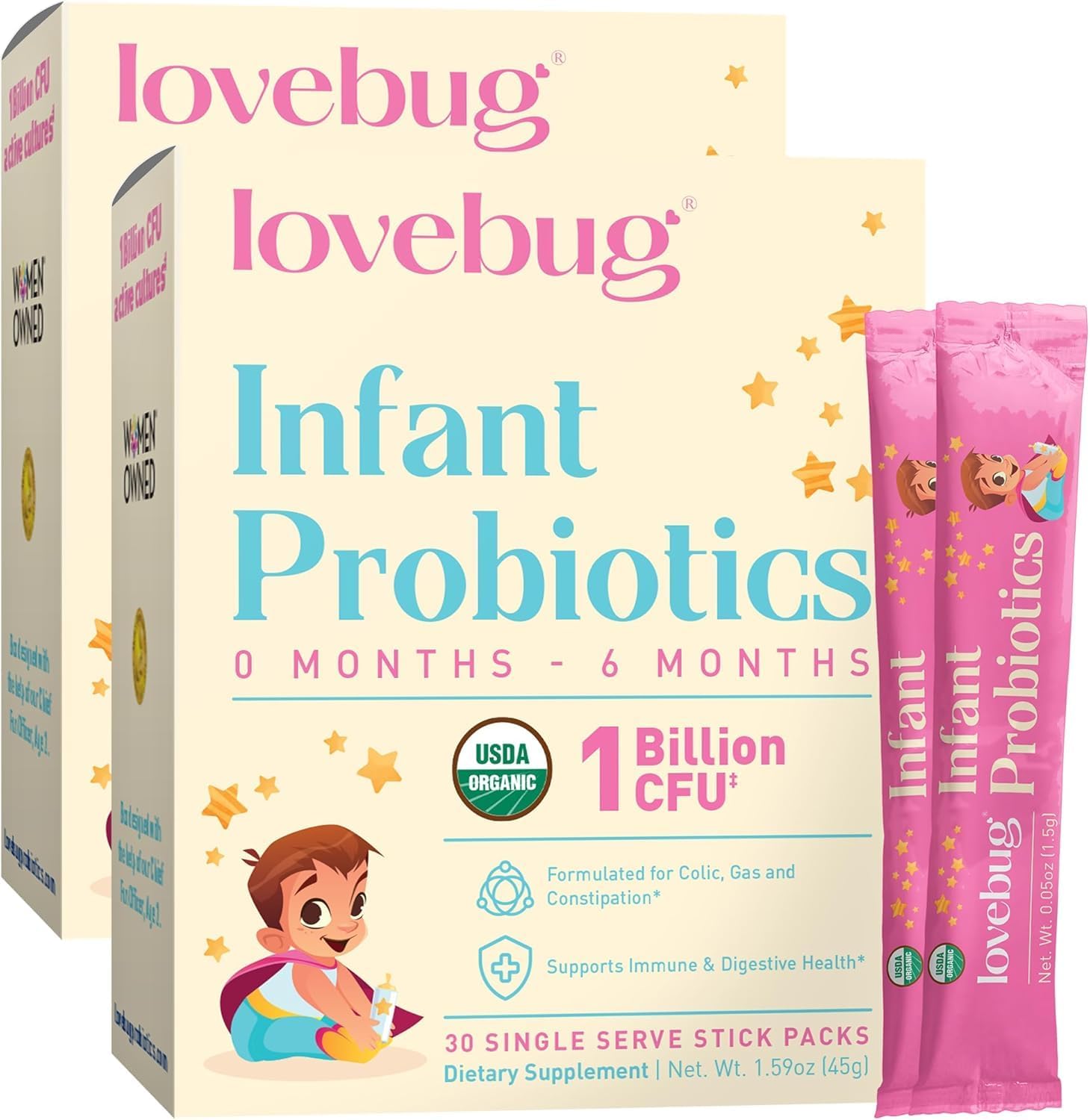 Probiotics Infant Probiotics for 0-6 Months, 60 Packets โ 1 Billion CFU โ Allergen-Free, Non-GMO, Vegan