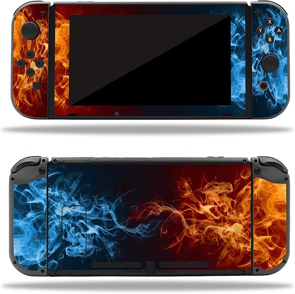 Folien Skin für Spiele Konsole Joy-Con und Ladestation Aufkleber Set Top Schutz gegen Kratzer Design Sticker Cover passgenau selbstklebend RX021 (Nr. 6 Feuer) - 3