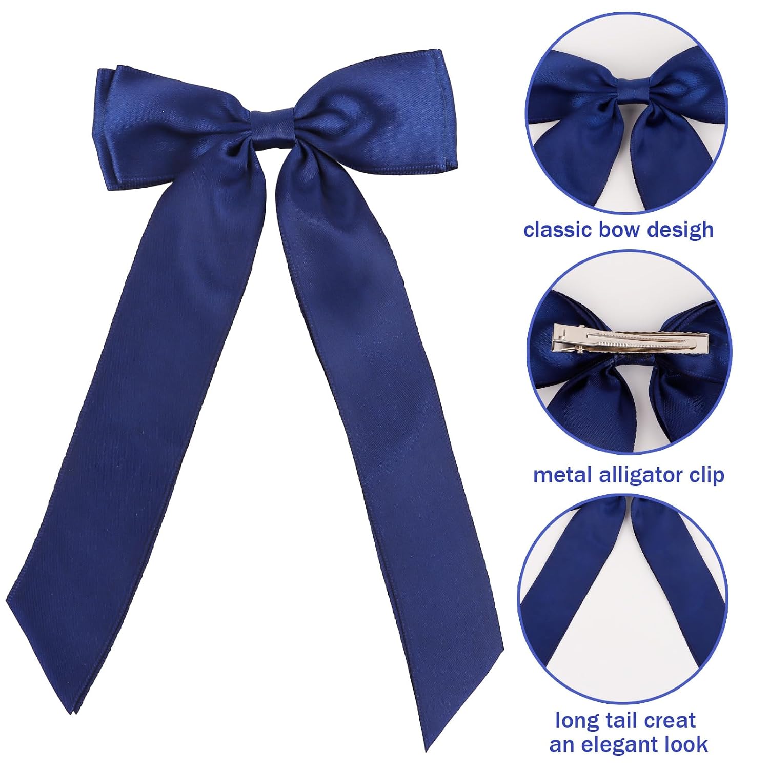 Hair Bows, White Black Red Bows Satin Hair Bows Clips Ribbon Fashion Accessories for Women Girls image 5