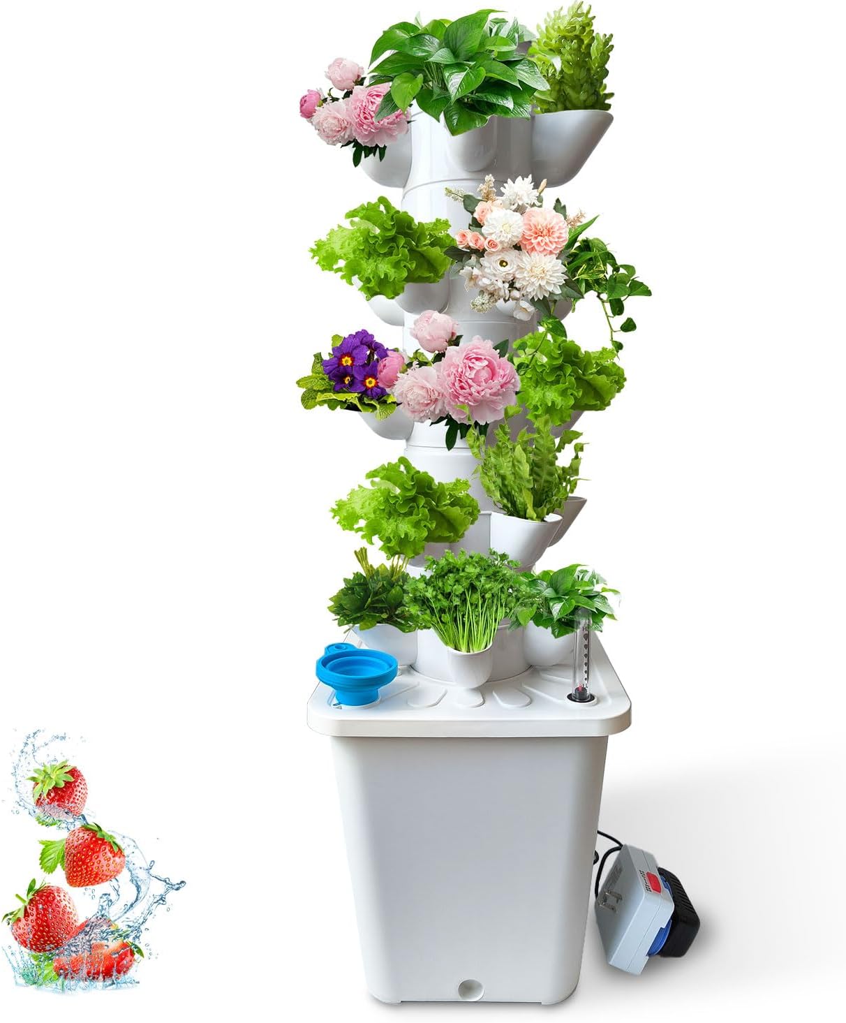25 Pots Hydroponics Tower, Hydroponics Growing System Tower, Vertical Tower Planter, Pump Tower with Timer Automatic Watering, Irrigation Pump and Movable Water Tank, for Hydroponic Gardening Lovers