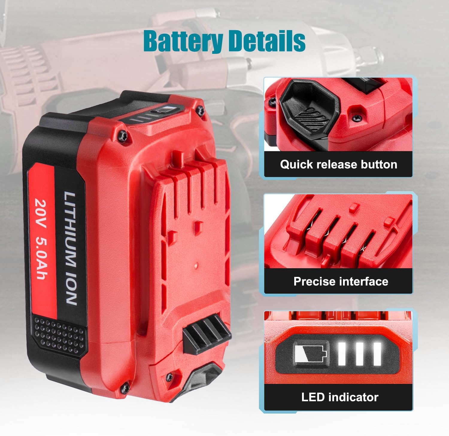 20V Lithium Replacement Battery for Craftsman 20V Battery 5.0Ah Compatible with Craftsman V20 Battery CMCB205 CMCB204 CMCB202 CMCB201, 2Pack