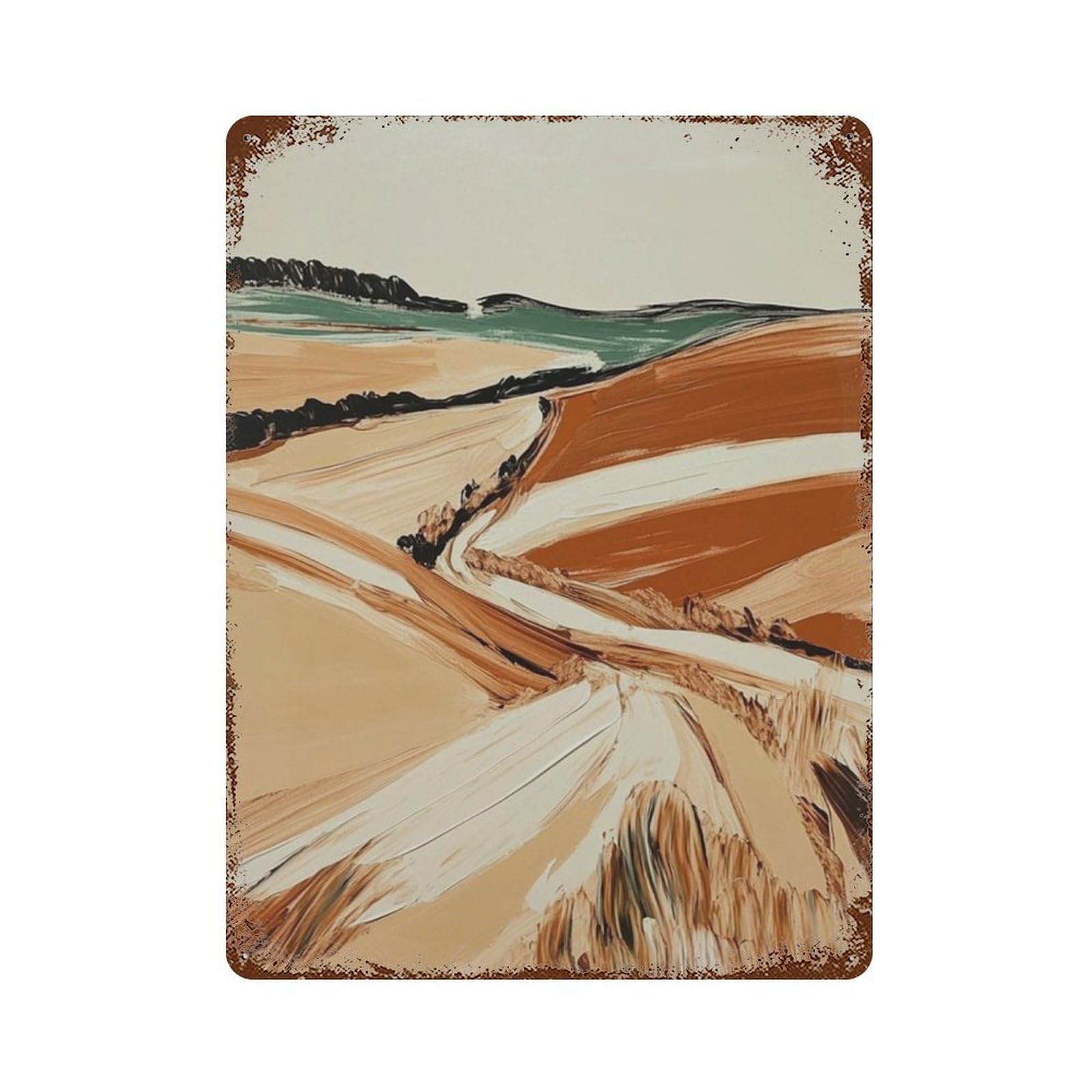 xiaoxiaoshen Abstract Landscape Countryside Fields Modern Rural Painting Neutral Eh Tone Wall Decor Art Metal Tin Poster Modern Home Decor Art Home Bar Shop Decorations Vintage Sign 40x30cm