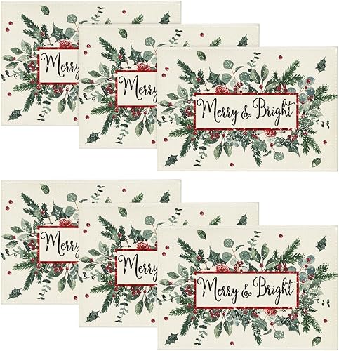 Miniatura 7 de Artoid Mode Juego de 4 manteles individuales de Navidad con hojas de flor de pascua de eucalipto, 12 x 18 pulgadas, para decoración de fiestas,