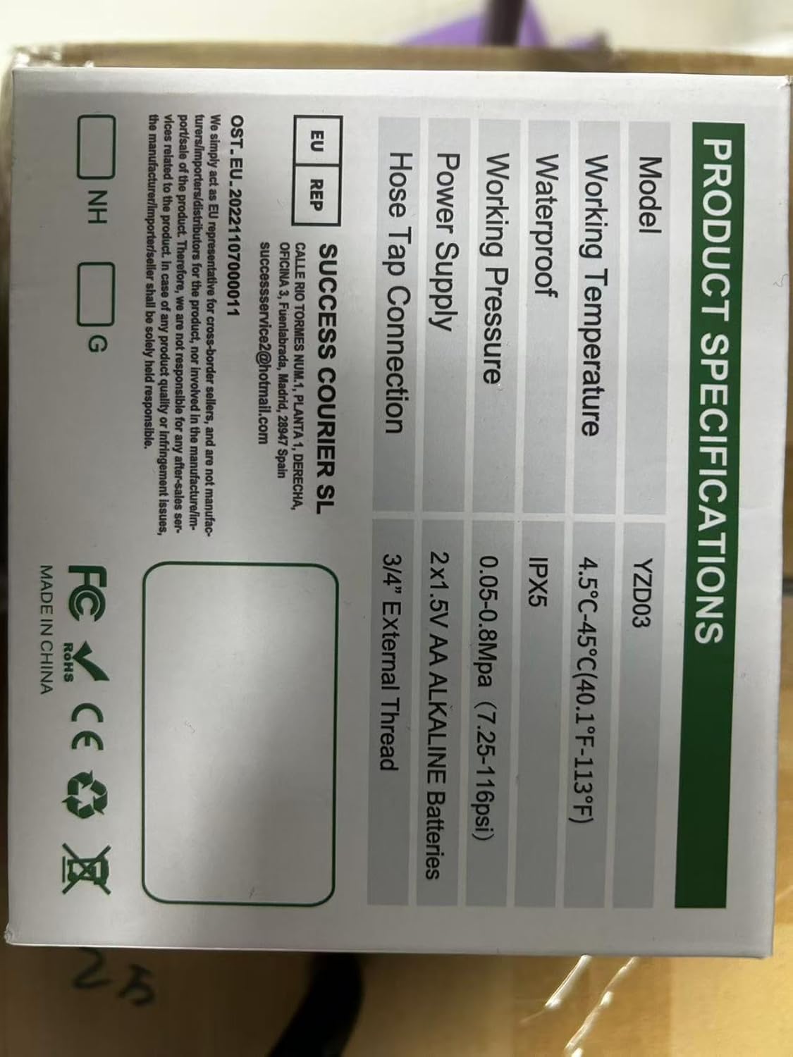 Diagram showing dimensions of the Johgee Water Timer