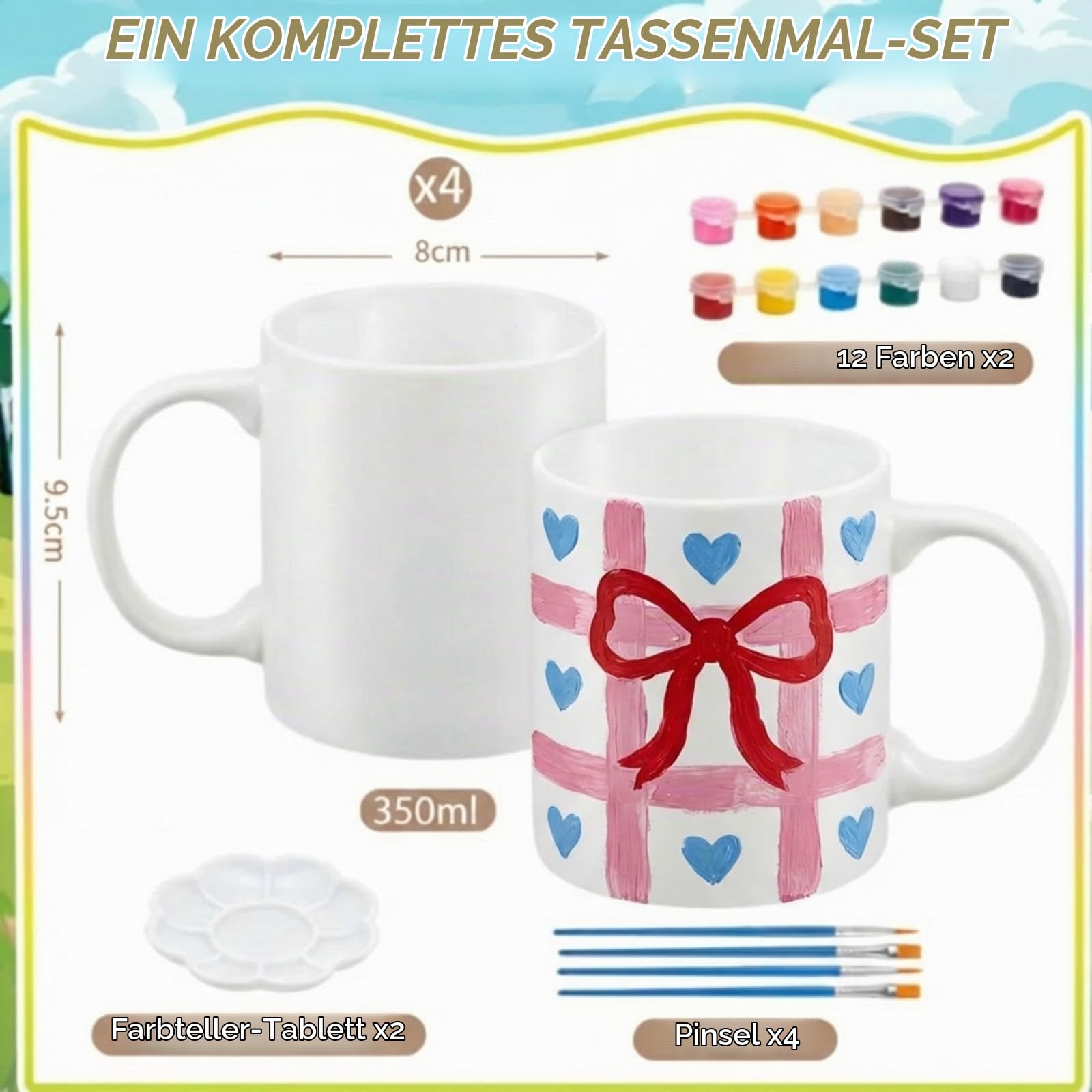 Sinmoe 4 Keramik Bemalen Set, Tassen zum Bemalen für Erwachsene