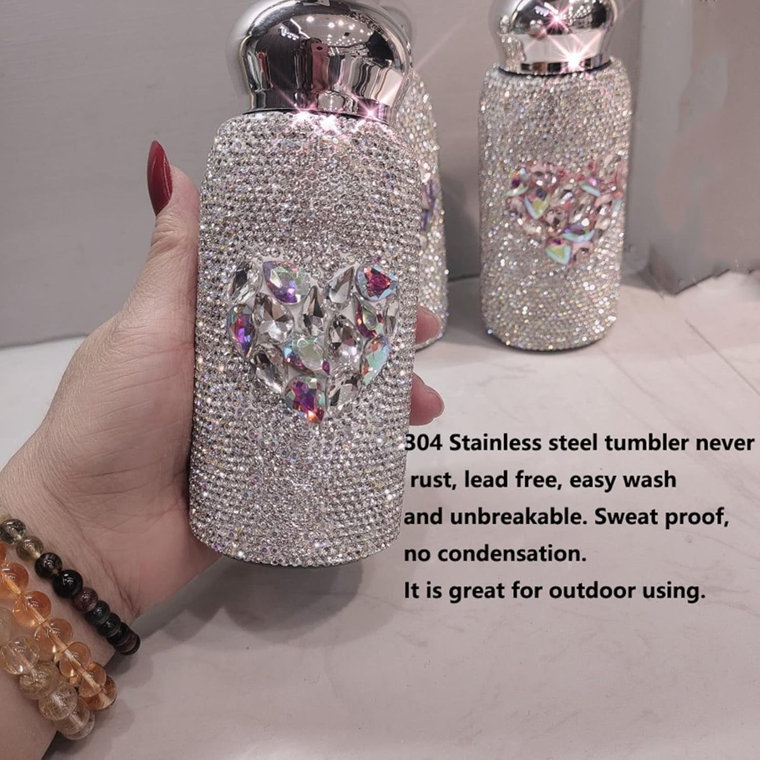 Diamentowa termos, butelka termiczna, kubek termiczny kubek podróżny Bling Rhinestone Shinning butelka na wodę Diamentowa kolba ze stali nierdzewnej Butelka próżniowa(Pink)