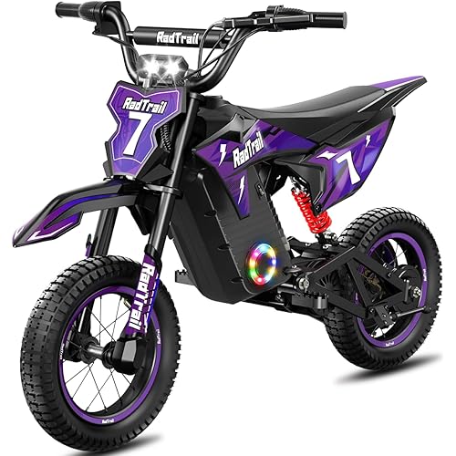 36V Electric Dirt Bike for Kids, 700W Peak Electric Motorcycle, 3 Speeds, 15.5 MPH & 13.7 Miles, Headlight & Rainbow Ambient Lights, Pro Suspension Off-Road Ride On Gift for Kids Ages 4-10, Purple