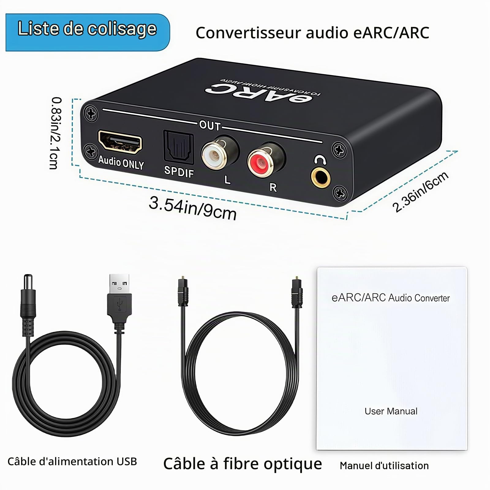 Convertisseur HDMI eARC/ARC vers Optique/RCA/Casque 3.5mm – Sortie Audio 5.1/7.1 Canaux 24-bit/192 kHz – Compatible TV, Sonos, Ampli Home Cinéma