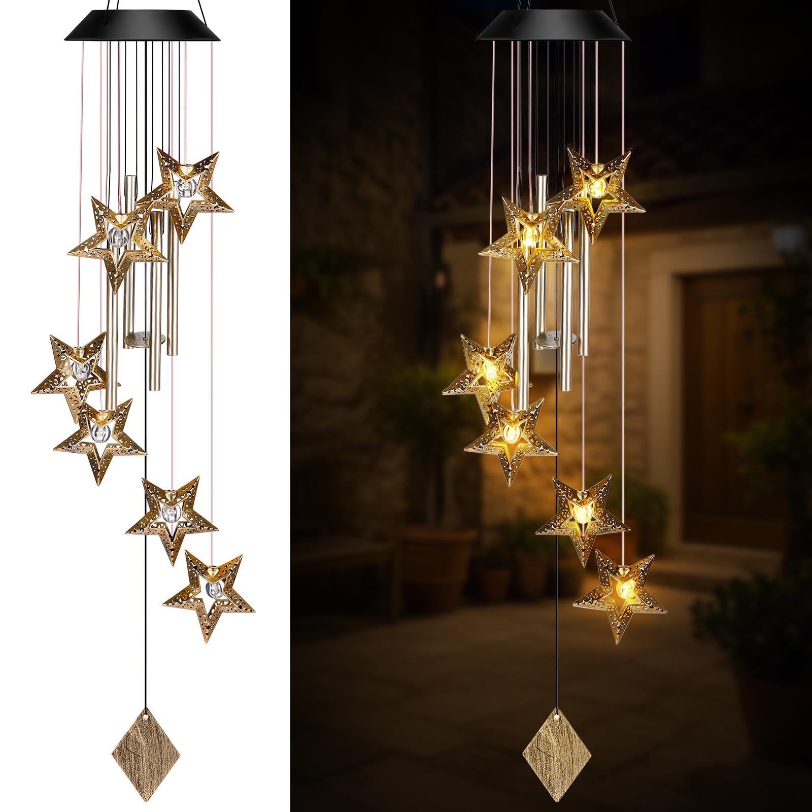 Carillon éolien solaire pour extérieur étanche décoration jardin suspendu