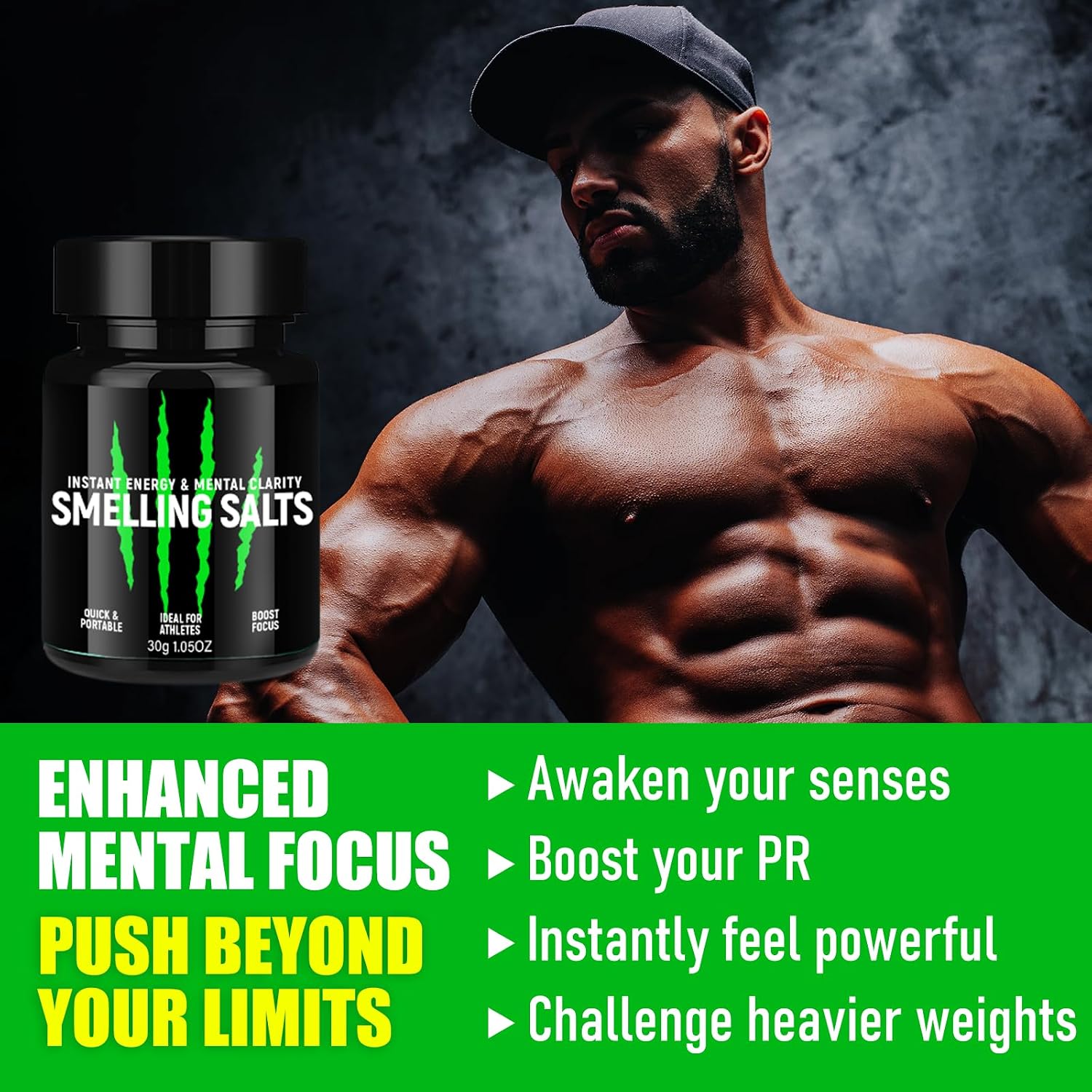 Workout Aroma Salts for Athletes, Portable Smelling Salts Jar for Gym, Weightlifting and Fitness Training, Quick Focus Support for Pre Workout Routine, 30g