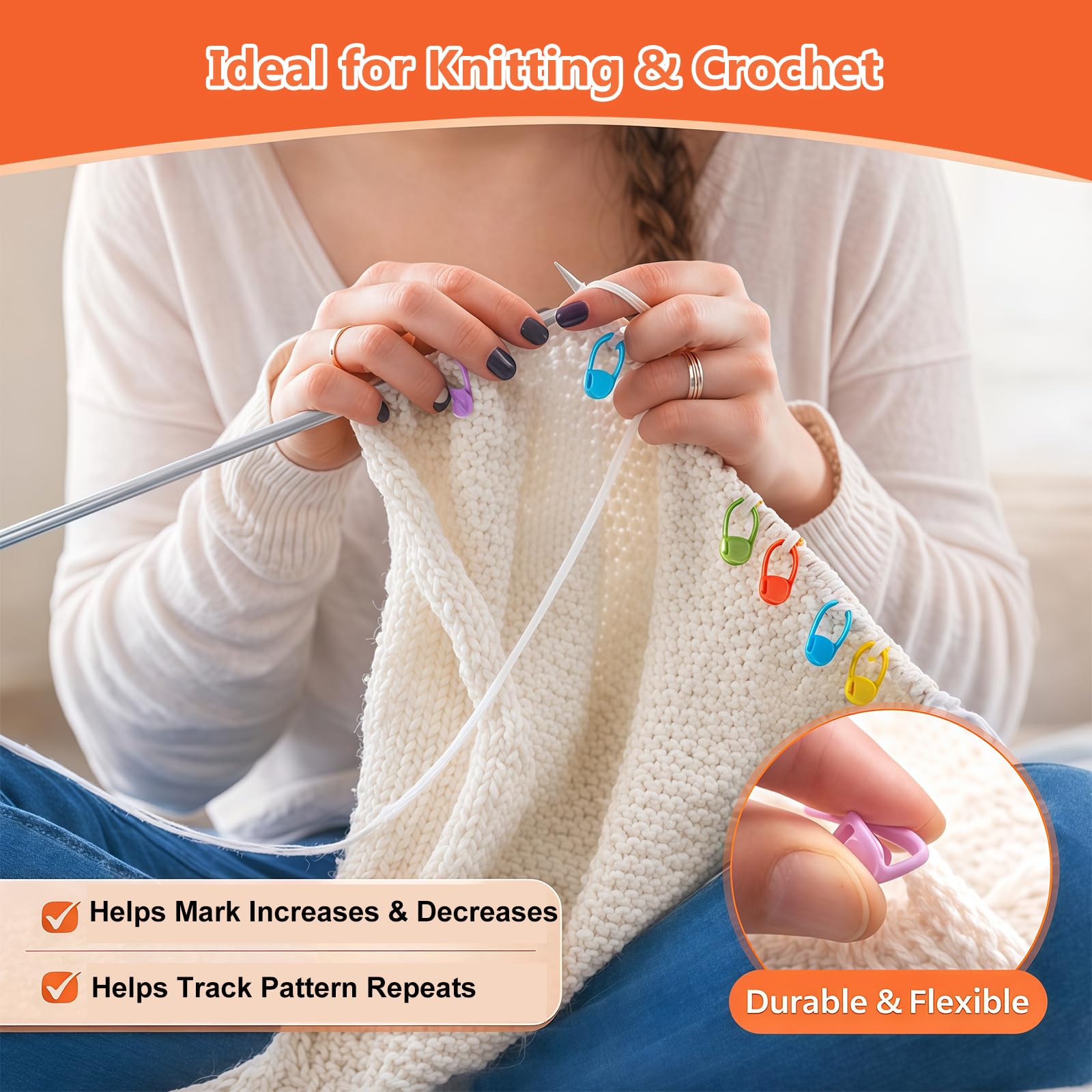 Suhfuib 250 PCS Stitch Markers for Crochet and Knitting, Locking Plastic Stitch Counter Clips, 7 Large-Eye Needles and Storage Case, Essential Crochet Accessories and Supplies for Amigurumi DIY Crafts - 4