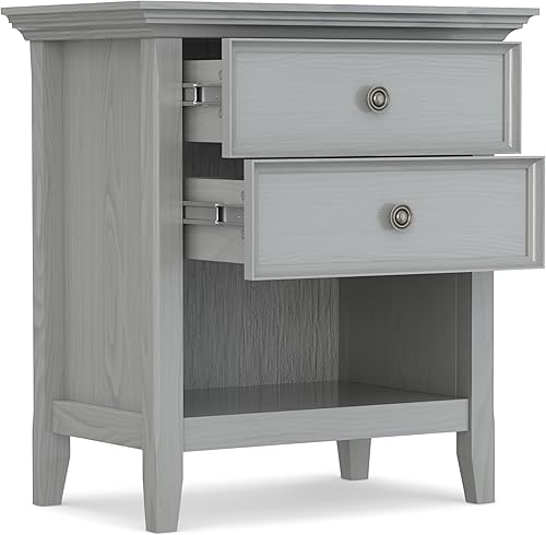 Miniatura 4 de SIMPLIHOME Amherst Mesita de noche tradicional de madera maciza de 24 pulgadas de ancho, color gris niebla, para sala de estar y dormitorio