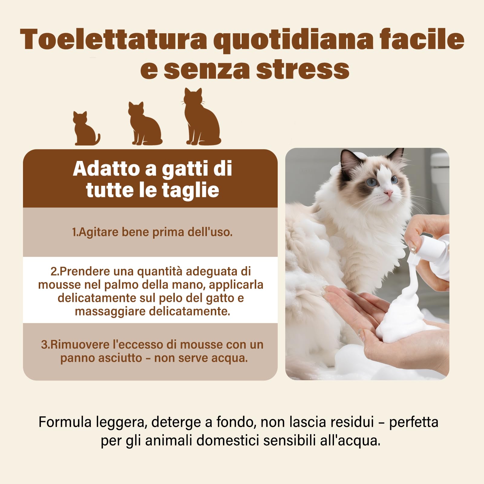 GJYC PET Shampoo secco gatto – 200 ml, profumo di cocco, pH neutro, pulisce e nutre delicatamente, districano e idrata – Adatto per pelli sensibili