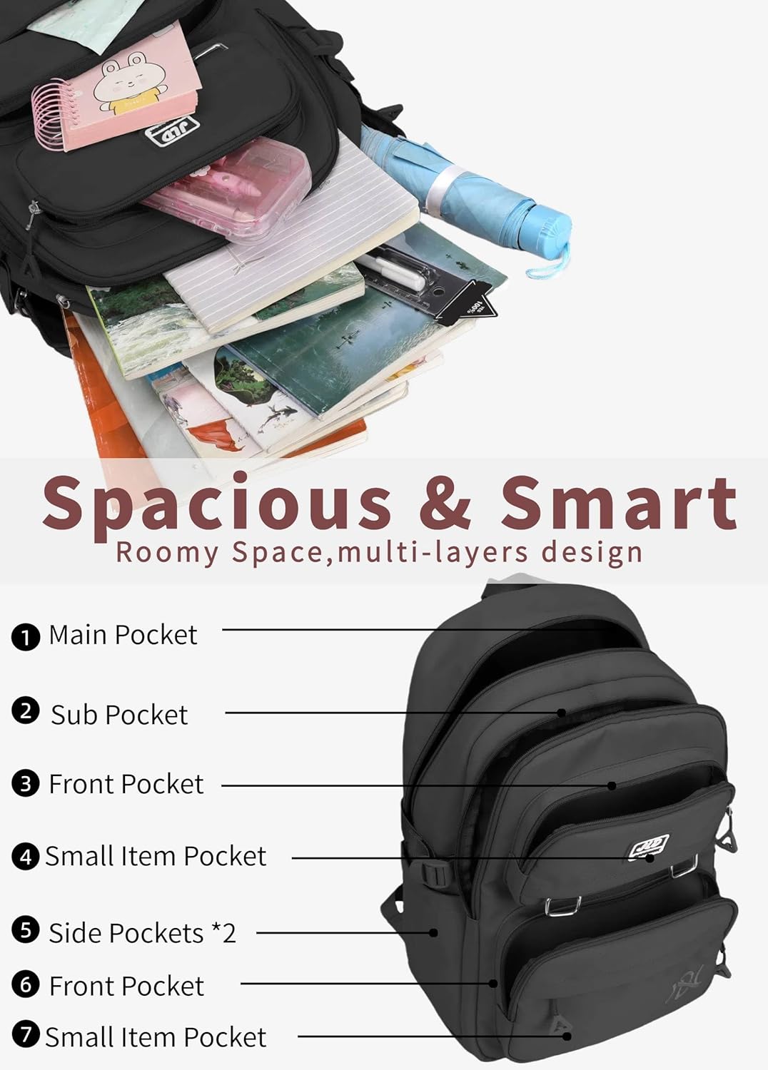 BASICPOWER School Backpack for Girls Boys, Laptop Backpack Middle High School Student Bookbag for Teens