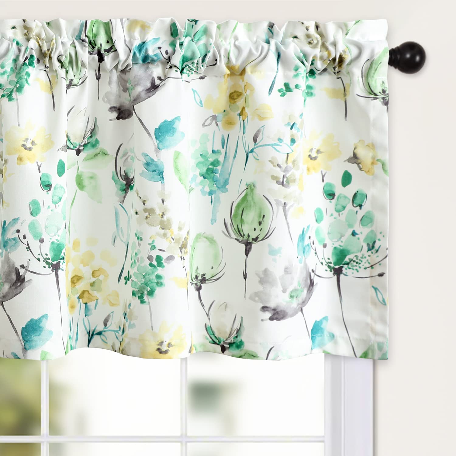 Leeva Bedroom Curtain Valance, Watercolor Flower Printed Decorative Solid Window Treatment for Living Dining Room, Rod Pocket, 52 x 18 in, 1 Panel