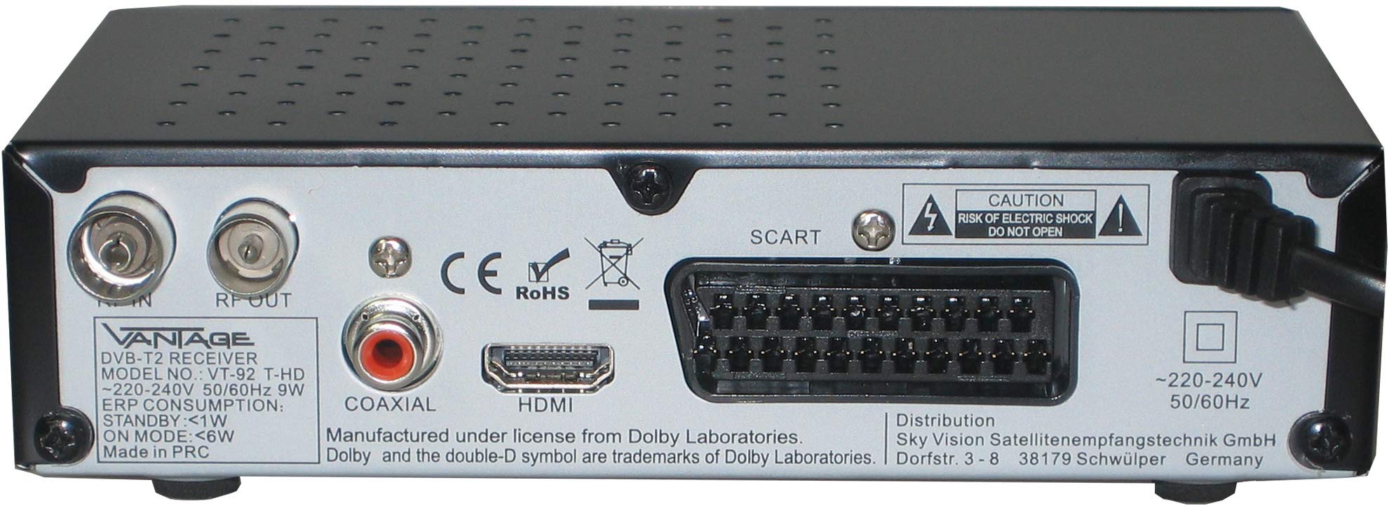 Vantage VT92 T-HD Récepteur DVB T2 HEVC USB HDMI Péritel Mediaplayer Noir