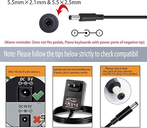 Miniatura 3 de 9V Power Supply AC Adapter DC 9Volt Power Adapter Charger 9V Power Cord with 8 Interchangeable DC Plug for 100mA 300mA 400mA 500mA 600mA 700mA 800mA