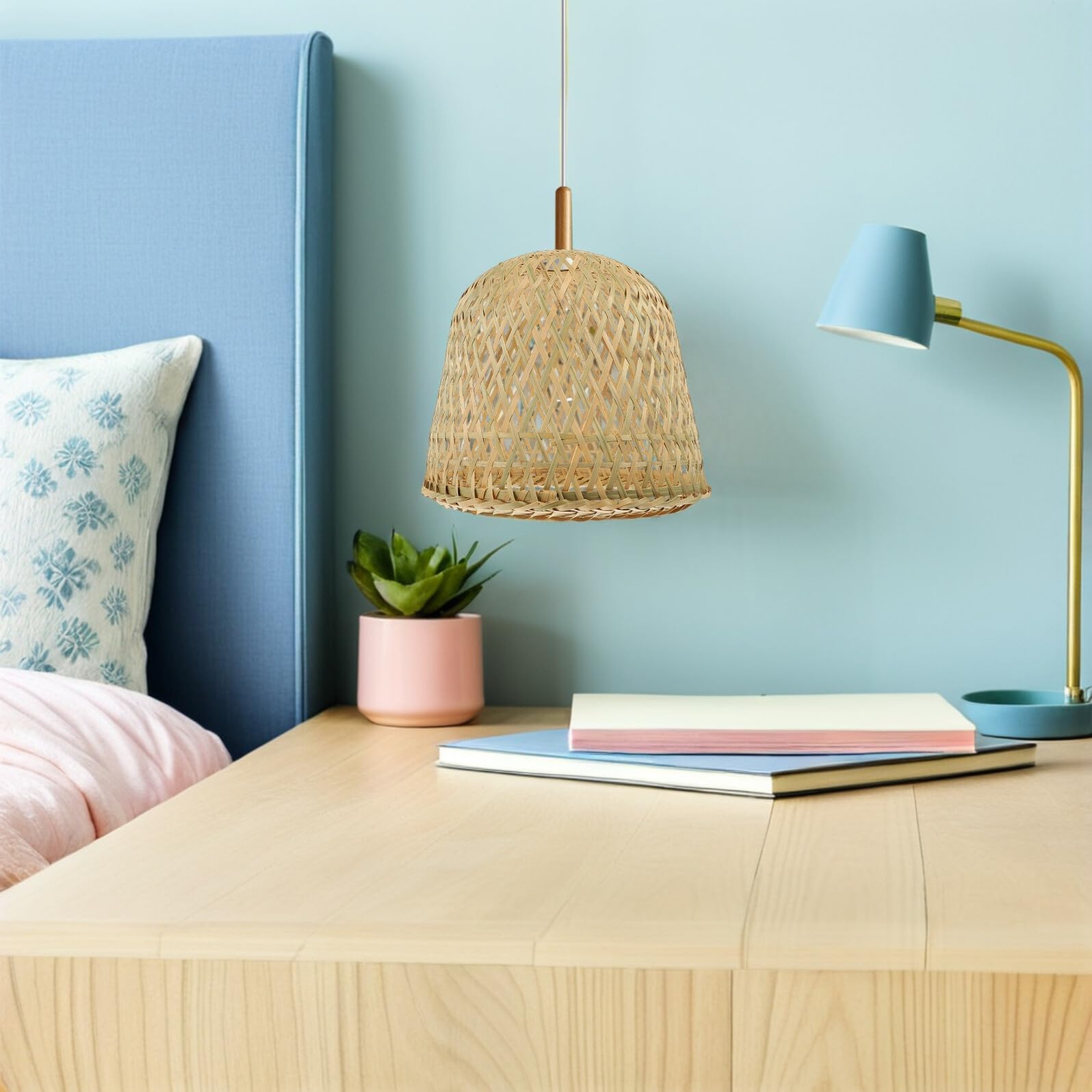 Paralume Apertura 4.2cm 2 Pezzi Stile Rustico in Bambù Intrecciato Leggero Copri Lampada da Sospensione per Adatto per Lampadine Illuminazione Domestica